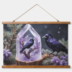 Amethyst Crystals Crows Blackbirds Hanging Tapestry