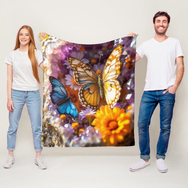 Amethyst Crystals Garden Butterfly Fleece Blanket (In Situ)