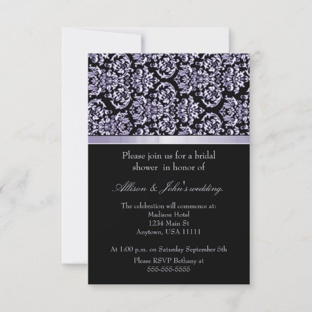 Amethyst Damask Ribbon Bridal Shower Invitation (Front)