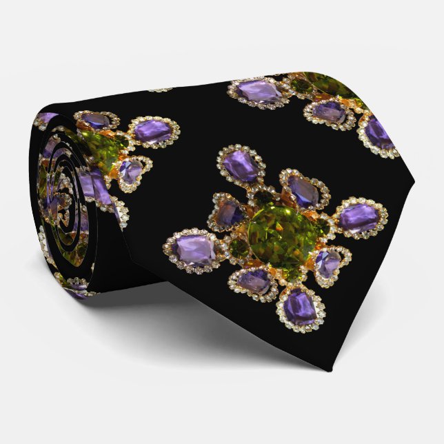 Amethyst, Diamonds, rhinestones, Emeralds Tie (Rolled)