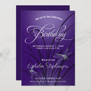 Amethyst  Dragonfly Birthday Invitation
