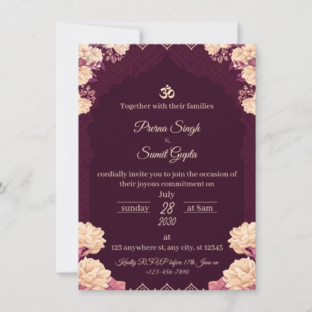 Amethyst Elegance: Floral Purple Wedding Invitatio Invitation (Front)