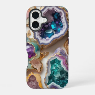 Amethyst & Emerald Crystal Geodes – Elegant Marble iPhone 16 Case