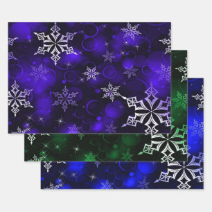 Amethyst Emerald & Royal Blue Snowflake Pattern Wrapping Paper Sheet