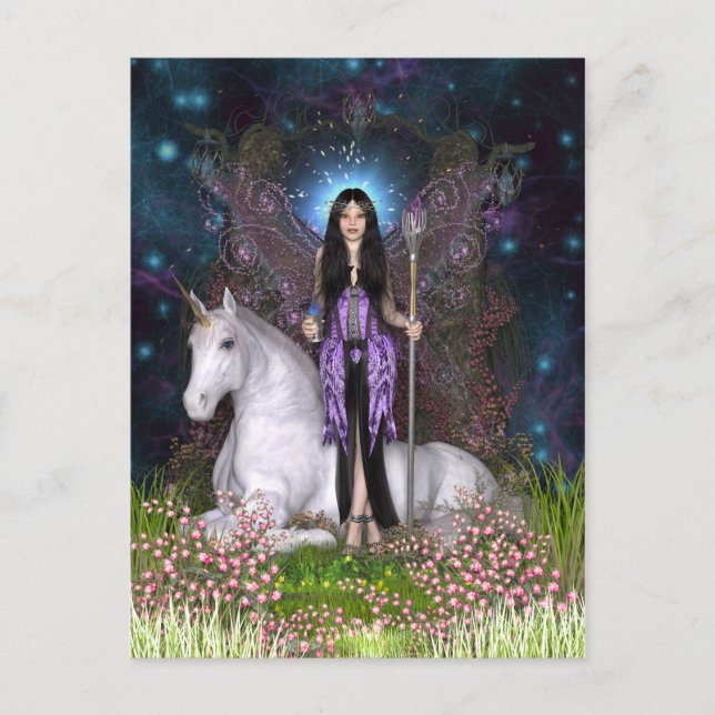 Amethyst Fairy and Unicorn Postcard (Front)