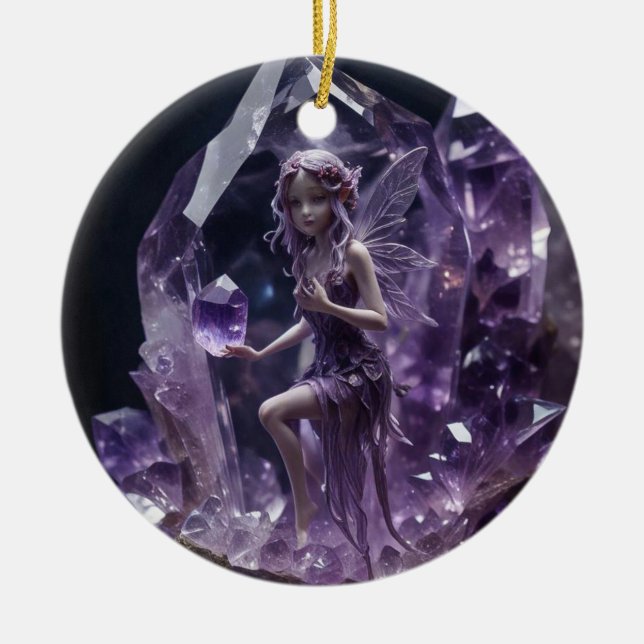 Amethyst Fairy Crystal Ceramic Ornament (Front)