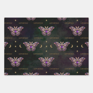 Amethyst February Birthstone Moth Birthday Wrapping Paper Sheet