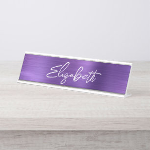 Amethyst Foil Modern Brush Script First Name Desk Name Plate