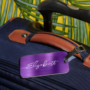 Amethyst Foil Modern Brush Script First Name Luggage Tag