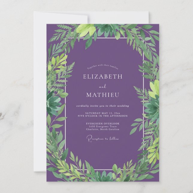 Amethyst Foliage Grey Eucalyptus Wedding Invitation (Front)