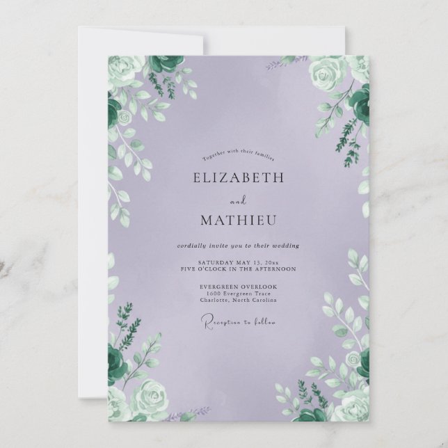 Amethyst Foliage Muted Eucalyptus Wedding Invitation (Front)
