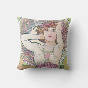 Amethyst (Four Jewels), Alphonse Mucha Cushion