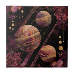 Amethyst Galaxy Planet Gold Celestial Ceramic Tile
