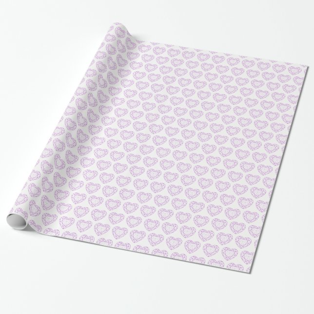 Amethyst gemstone heart line art pattern wrap wrapping paper (Unrolled)