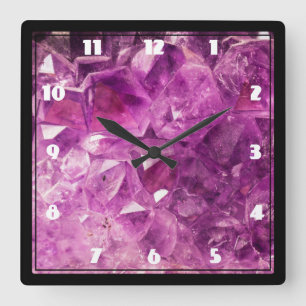 Amethyst Gemstone Image Shiny and Sparkly Square Wall Clock