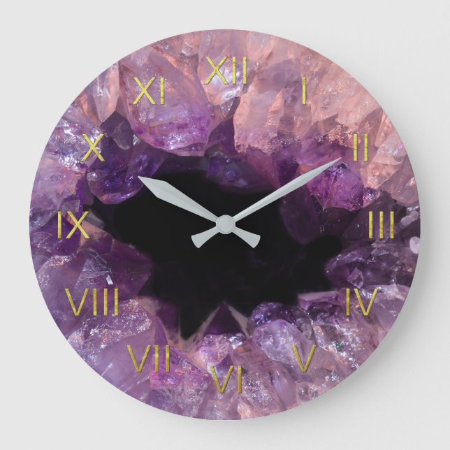 Amethyst Geode Depiction Wall Clock Gold Numerals (Front)