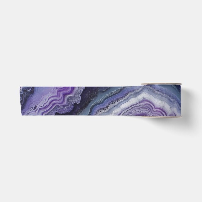 Amethyst Geode Fluid Pour Satin Ribbon (Front)
