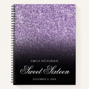 Amethyst Glitter Black Ombre Sweet 16 Guestbook Notebook