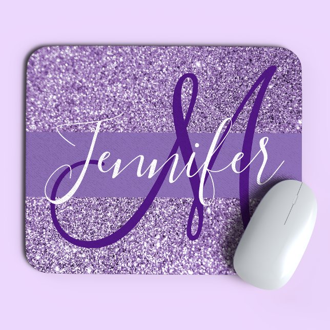Amethyst Glitter Photo Personalised Monogram Mouse Pad (Creator Uploaded)