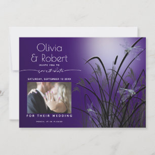 Amethyst Glow Save the Date Moonlight Dragonfly Invitation
