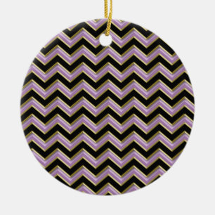 Amethyst Gold Black Zigzag Pattern Ceramic Ornament
