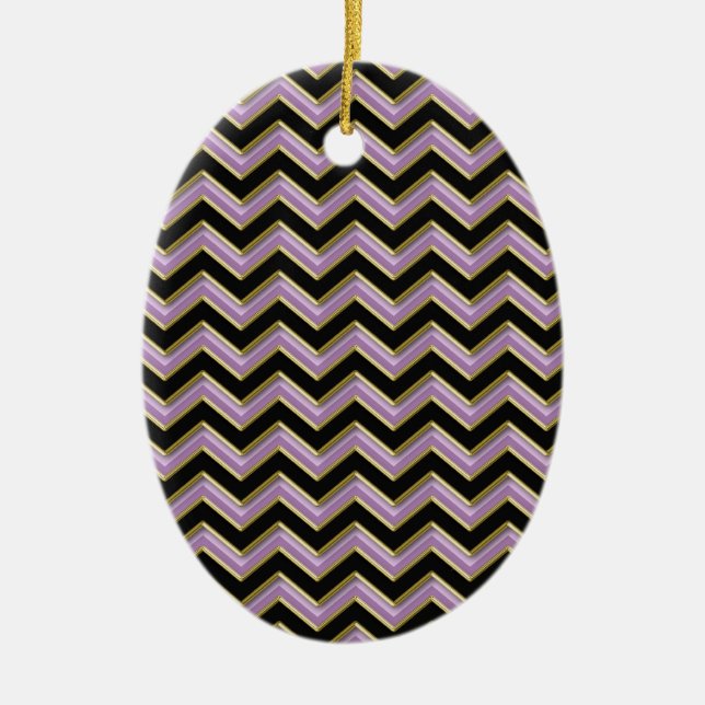 Amethyst Gold Black Zigzag Pattern Ceramic Tree Decoration (Front)