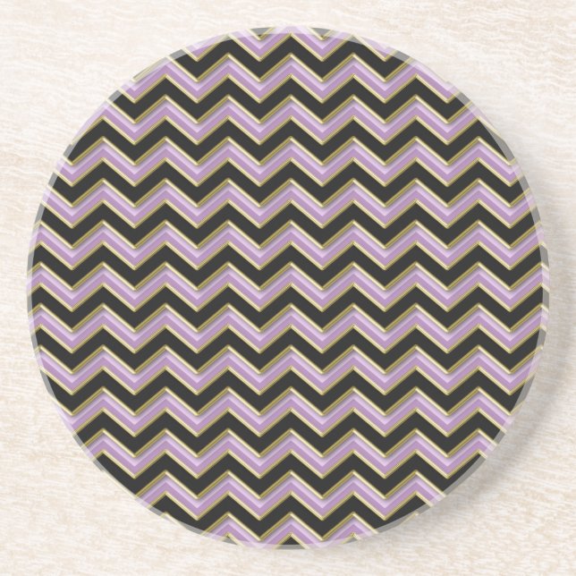 Amethyst Gold Black Zigzag Pattern Coaster (Front)
