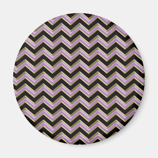 Amethyst Gold Black Zigzag Pattern Magnet (Front)