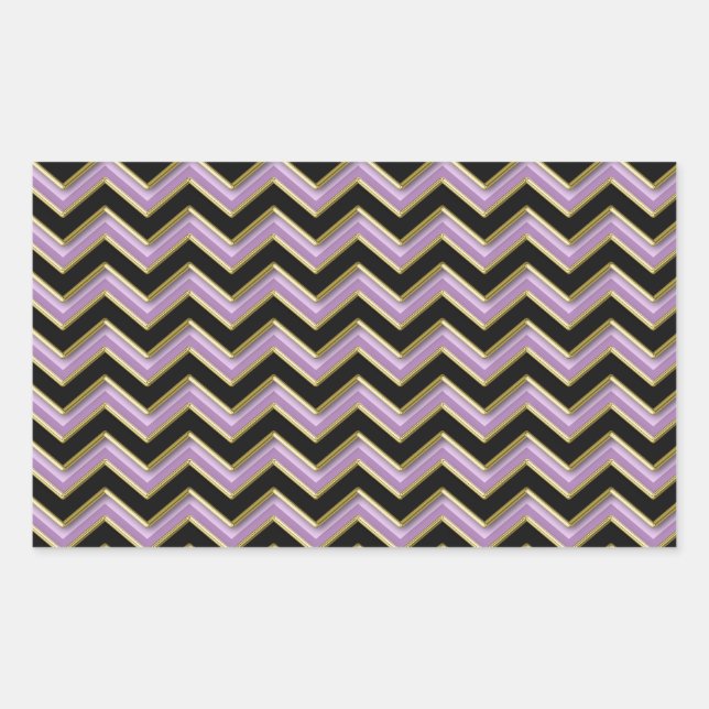 Amethyst Gold Black Zigzag Pattern Rectangular Sticker (Front)
