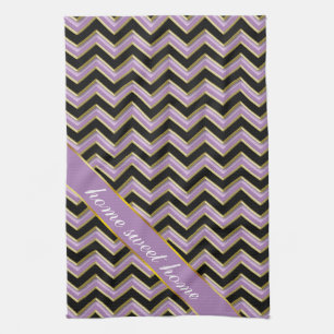 Amethyst Gold Black Zigzag Pattern Tea Towel