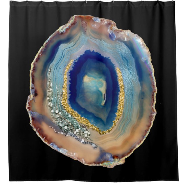 Amethyst Gold Blue Nave Agate Abstract Glitter Shower Curtain (Front)