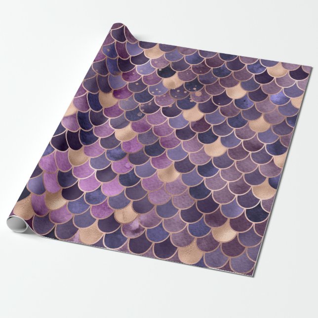 Amethyst & gold Mermaid scales Wrapping Paper (Unrolled)