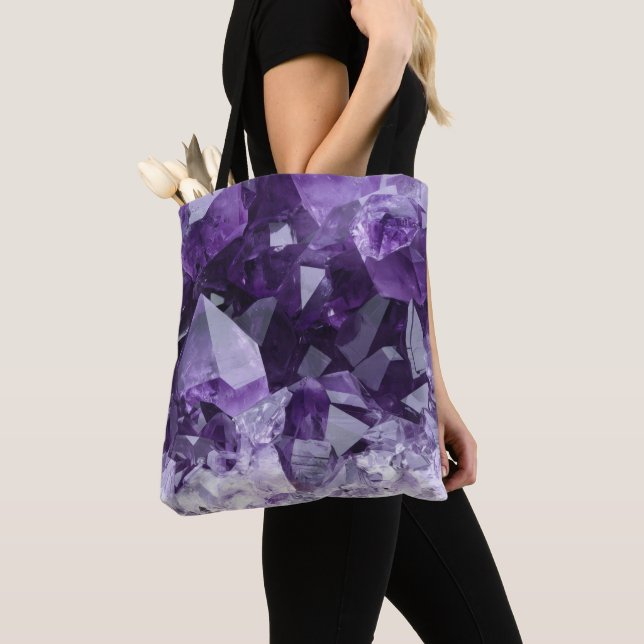 Amethyst Healing Crystal Cluster Tote Bag (Close Up)