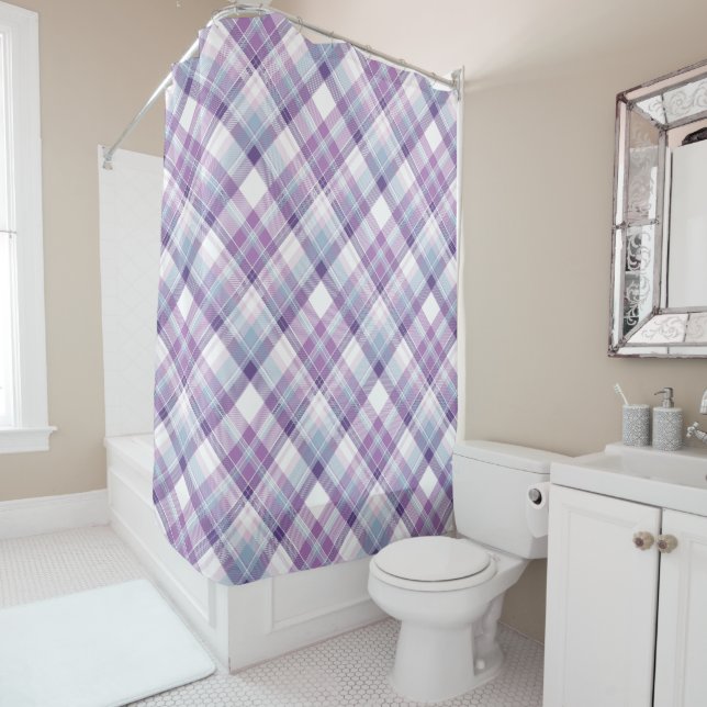 Amethyst Hues Plaid Shower Curtain (In Situ)