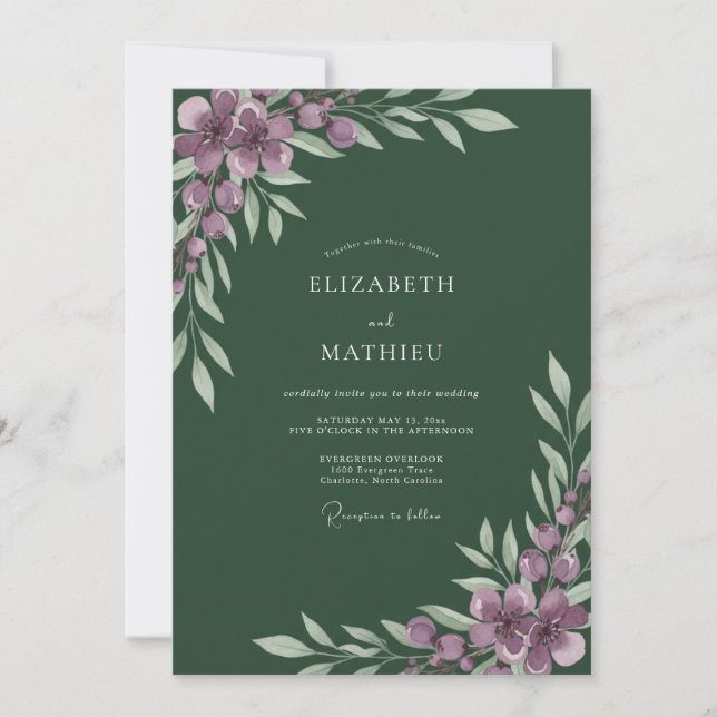 Amethyst Hunter Wildflower Wedding Invitation (Front)