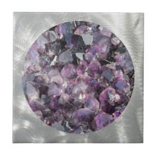 Amethyst in Brushed Metal Frame Ceramic Tile