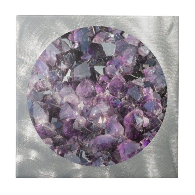 Amethyst in Brushed Metal Frame Ceramic Tile (Front)