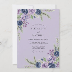 Amethyst Indigo Foliage Eucalyptus Wedding Invitation