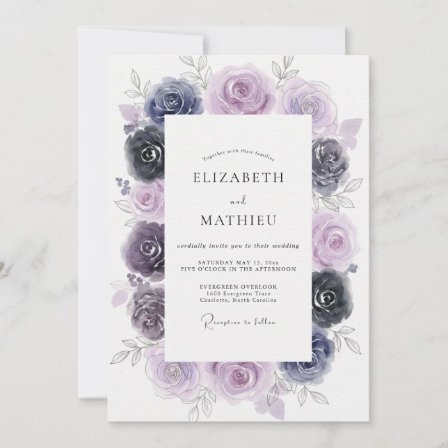 Amethyst Indigo Painted Wedding Invitation (Front)