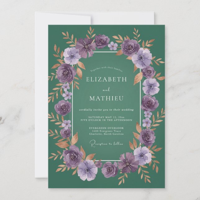Amethyst Jade Leafy Wedding Invitation (Front)