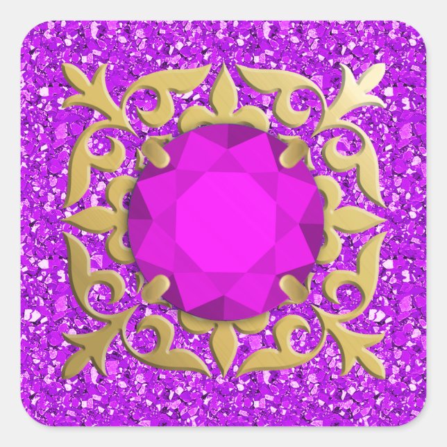 Amethyst jewel with druzy background square sticker (Front)