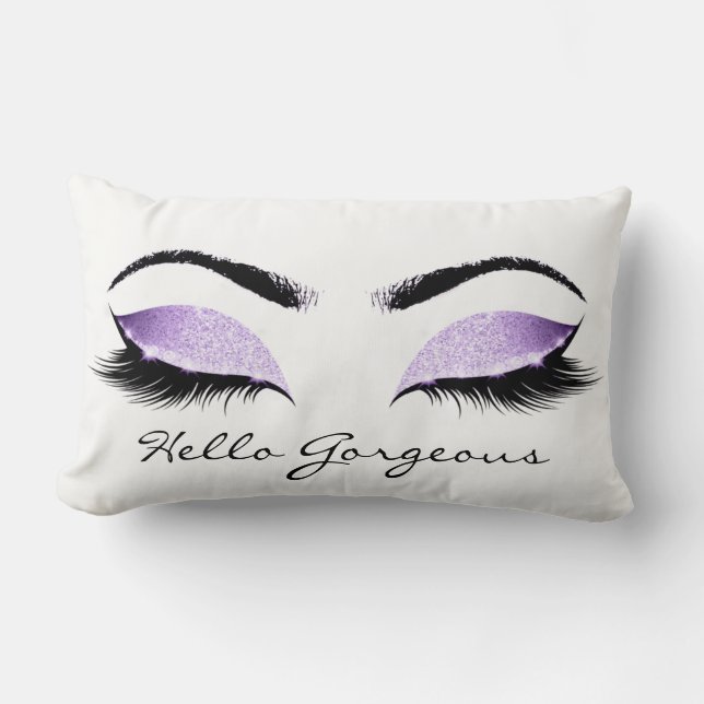 Amethyst LavandaWhite Makeup Lashes Hello Gorgeous Lumbar Cushion (Front)