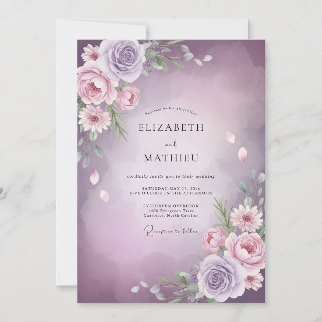 Amethyst Lilac Bloom Wedding Invitation (Front)