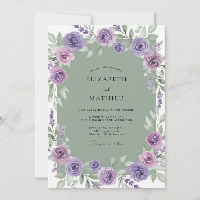 Amethyst Lilac Wreath Wedding Invitation (Front)