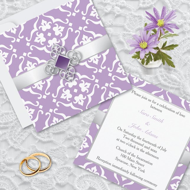 Amethyst Lily Damask Floral Wedding Invitation (Creator Uploaded)