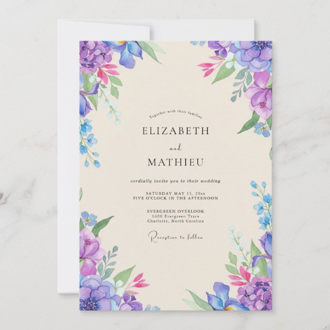 Amethyst Magenta Blossom Wedding Invitation (Front)