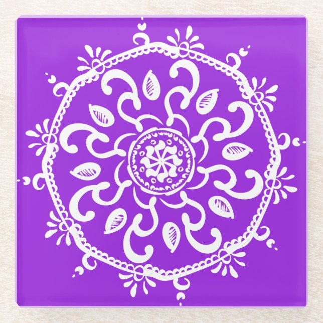 Amethyst Mandala Glass Coaster (Front)