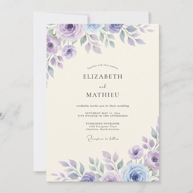 Amethyst Mauve Leafy Wedding Invitation (Front)