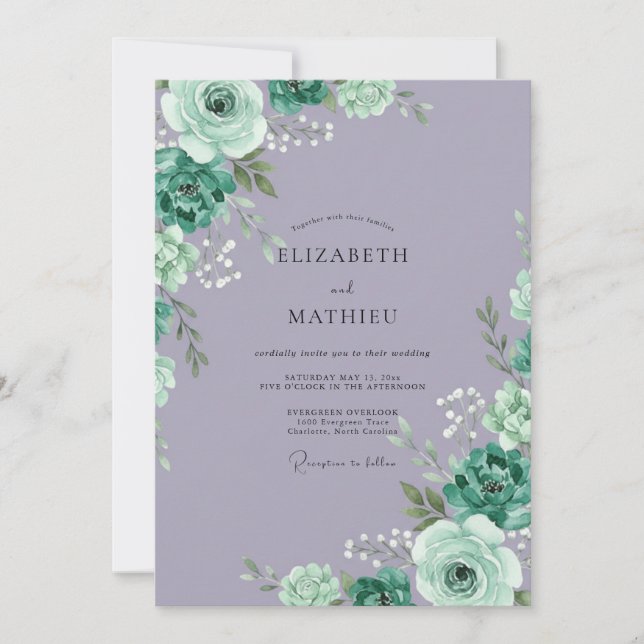 Amethyst Mint Succulent Eucalyptus Wedding Invitation (Front)