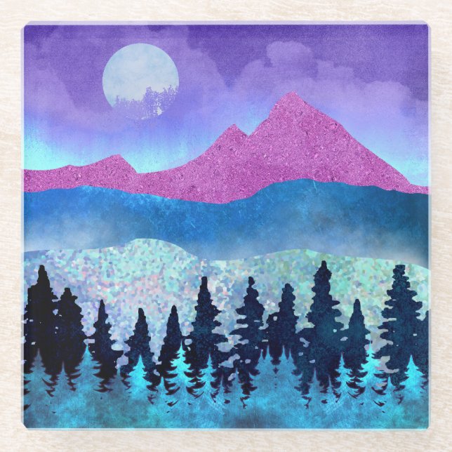 Amethyst Mist Mountains Glass Coaster (Front)